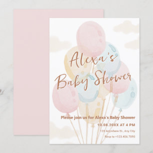 Balloons pastel watercolor baby shower invitation