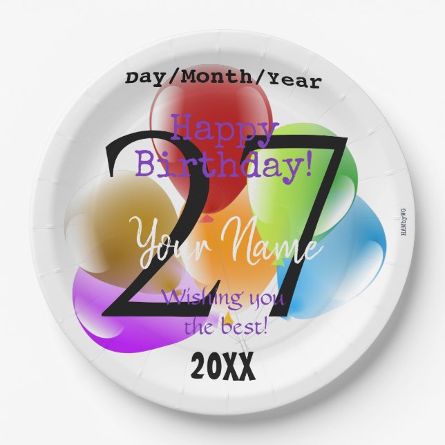 Balloons Personalised Birthday Paper Plates (Front)