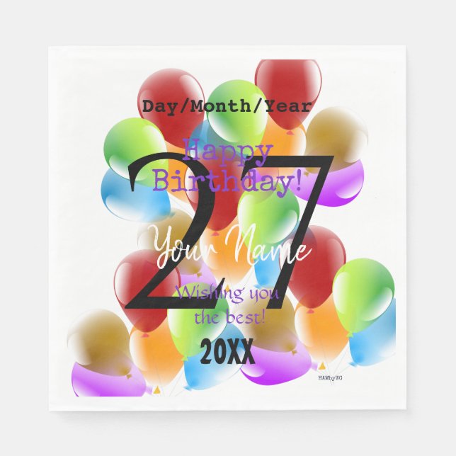 Balloons Personalised Happy Birthday Paper Napkins (Front)