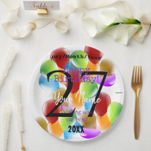 Balloons Personalised Happy Birthday Paper Plate