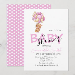 Balloons Pink Baby Invitation