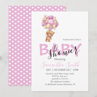 Balloons Pink Baby Invitation