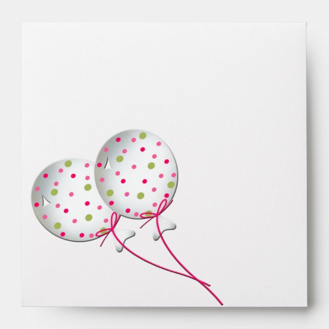 Balloons Pink Green Stripes Invitation Envelopes (Front)