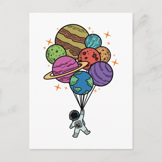 Balloons Planets Outer Space Galaxy Universe Postcard (Front)