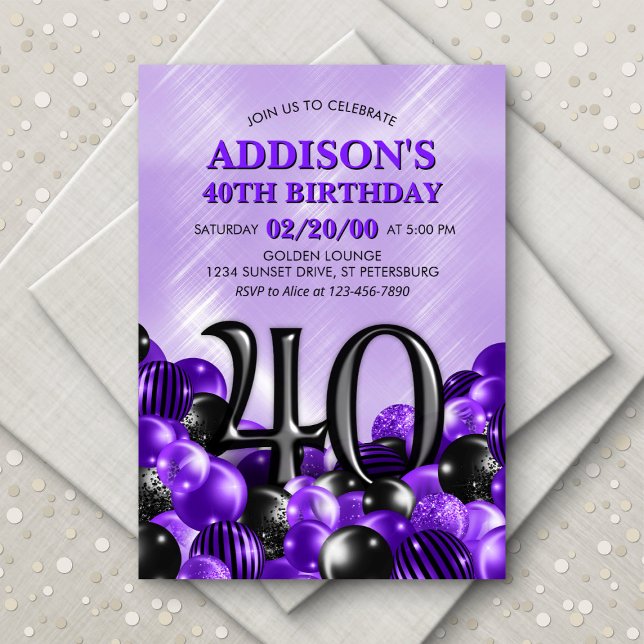 Balloons Purple 40th Birthday Invitation (Creator Uploaded)