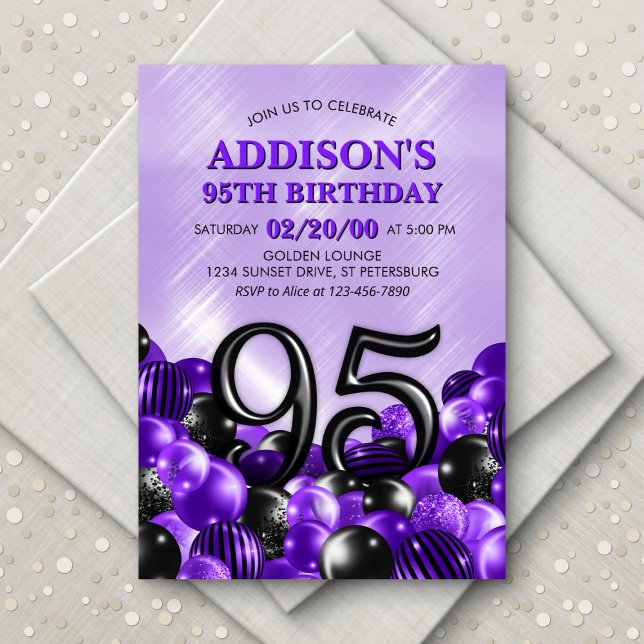 Balloons Purple 95th Birthday Invitation (Creator Uploaded)