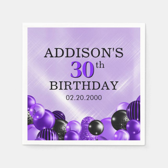 Balloons Purple Birthday Napkin (Front)