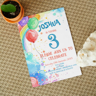 Balloons Rainbow I Custom Photo Birthday Party Invitation