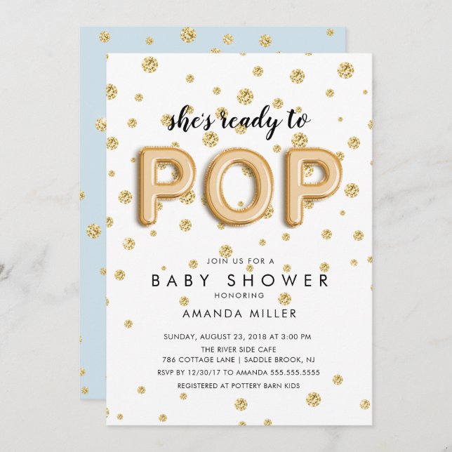 Balloons Ready to POP Boys Shower Invitations (Front/Back)