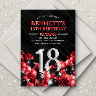 Balloons Red 18th Birthday Invitation