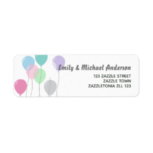 Balloons Return Address Labels Pastel Pink Blue