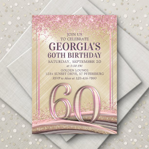 Balloons Rose Gold 60th Birthday Invitation