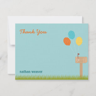 Balloons Sign Flat Thank You Card - Blue