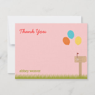 Balloons Sign Flat Thank You Card - Pink