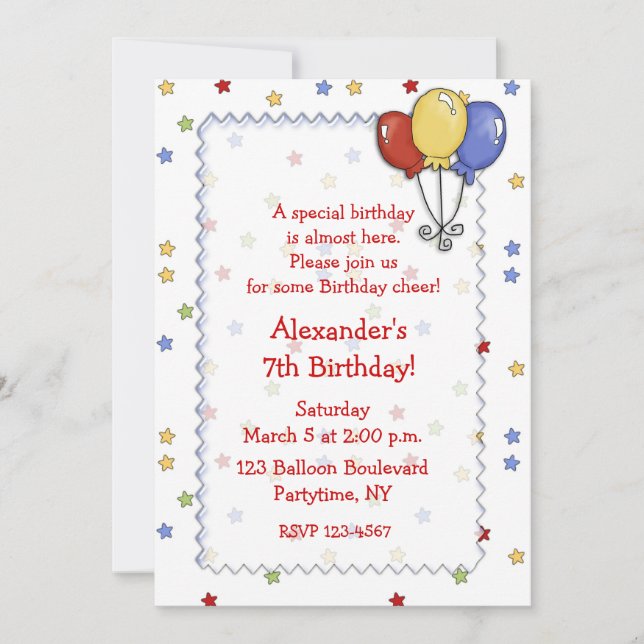 Balloons Stars Birthday Invitation (Front)