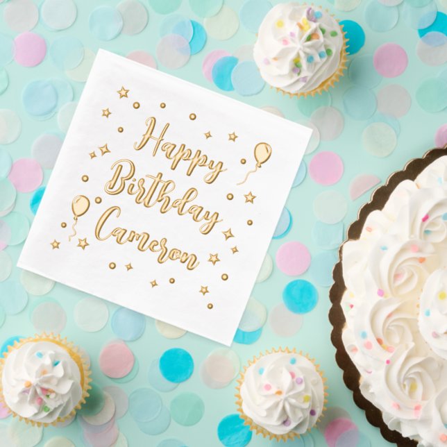Balloons Stars Confetti Happy Birthday Name Foil Napkins (Insitu (Party))