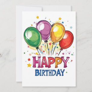 Balloons & Stars on White Birthday Party Invitation
