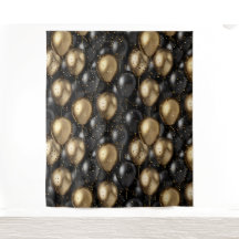 Balloons Tapestry Birthday Backdrop Black and Gold