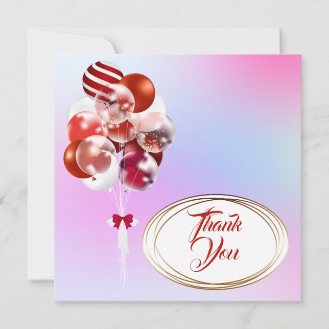 Balloons. Thank You card. Personalise.  Card (Front)