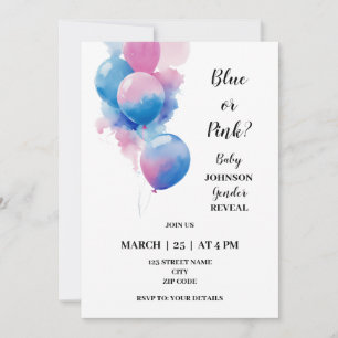 Balloons themed gender reveal invitation