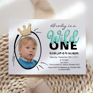 Balloons Type   Wild One Boys Photo First Birthday Invitation