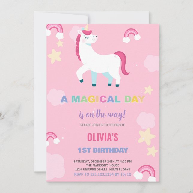 Balloons Unicorn Birthday Invitations (Front)