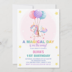 Balloons Unicorn Birthday Invitations