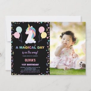 Balloons Unicorn Birthday Invitations with photo