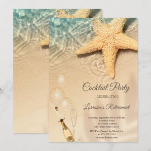 Balloons,Wine Glass Seastar Beach Retirement Invitation