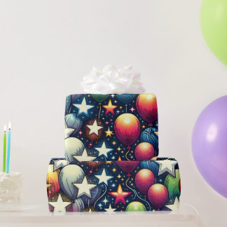Balloons with Glitter Stars Wrapping Paper