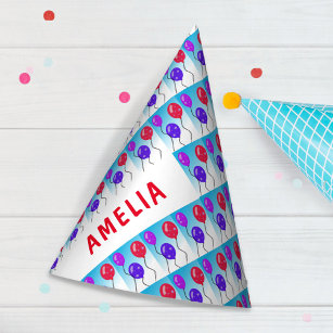 Balloons with Stars Kids Birthday Party Name Party Hat
