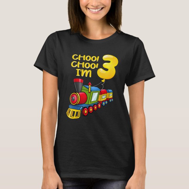 Balloons Youth I'm 3 Years Old Boys Train 3rd Birt T-Shirt (Front)