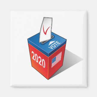 Ballot box with a falling ballot. magnet