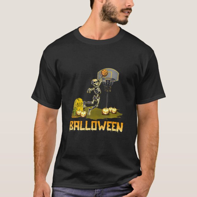 Balloween Skeleton Basketball Player Fan Skeleton T-Shirt (Front)