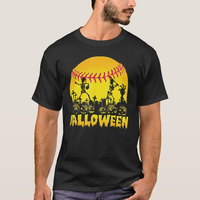 Balloween Softball Halloween Pumpkin Costume T-Shirt (Front)