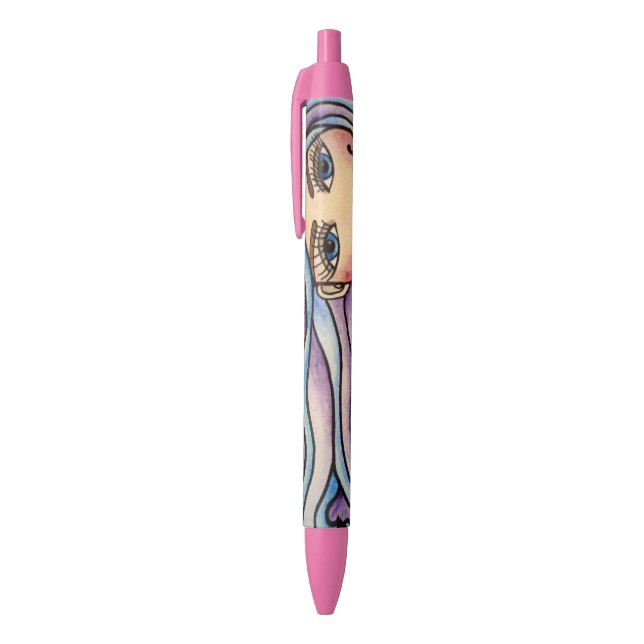 Ballpoint Lady Violet & Blue. Black Ink Pen (Top (Vertical))