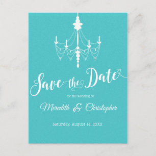 Ballroom Chandelier Aqua Blue Save the Date Announcement Postcard