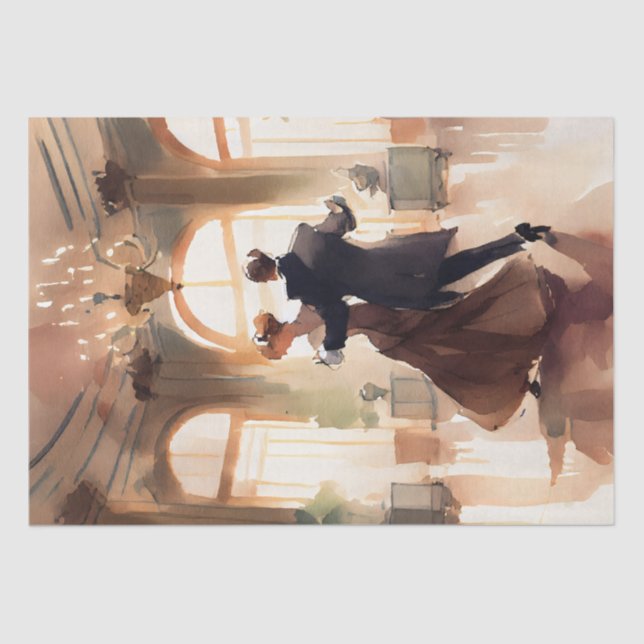 Ballroom Couple Dancing Watercolor Tissue Paper (Front)