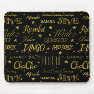 Ballroom Dance All Over Pattern Gold Faux Glitter Mouse Mat