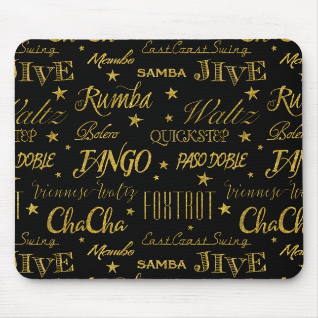 Ballroom Dance All Over Pattern Gold Faux Glitter Mouse Mat (Front)