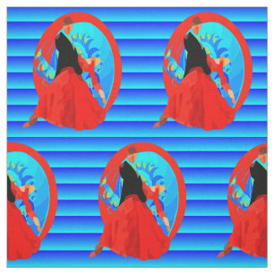 Ballroom Dance Couple Print On Blue FAbric