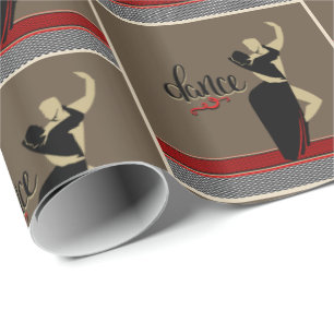 Ballroom Dance Couple Silhouette Tan Black Wrapping Paper