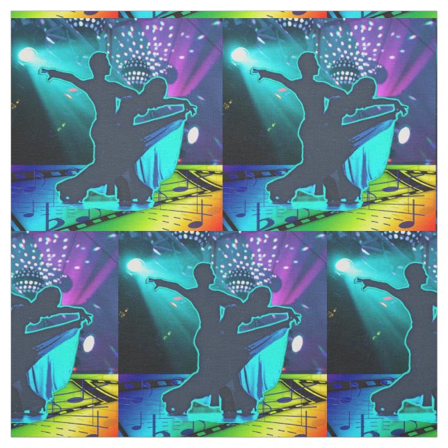 Ballroom Dance Couple Stage Lights And Music Fabric (Swatch)