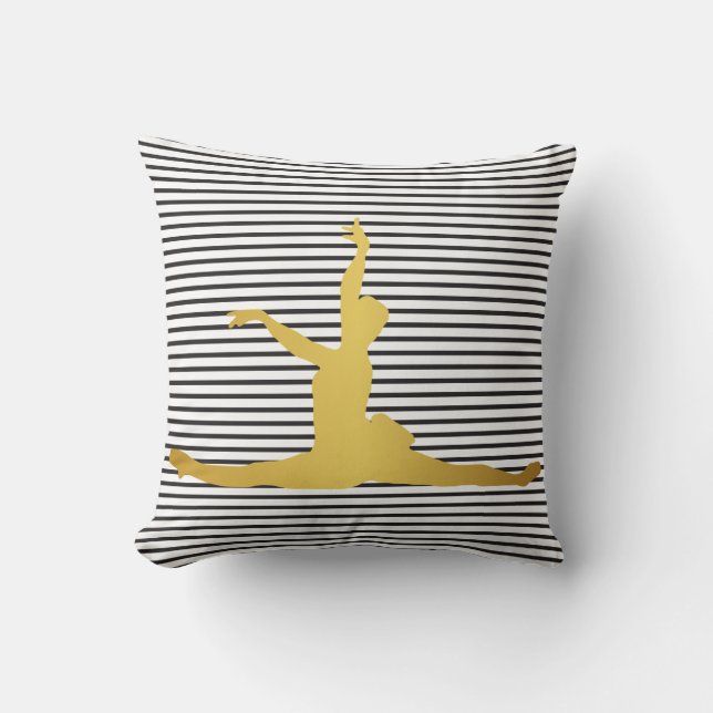 Ballroom Dance Glam Gold Black White Stripes Cushion (Front)