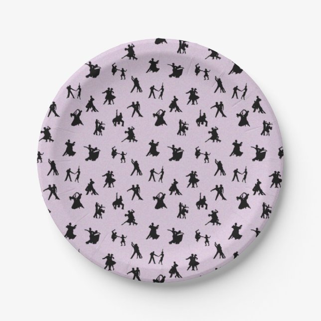 Ballroom Dancers, Black on Pink Paper Plate (Front)