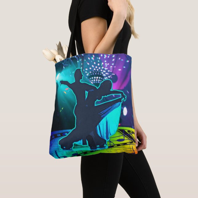 Ballroom Dancers Music Disco Ball Neon Colours Tote Bag (Close Up)