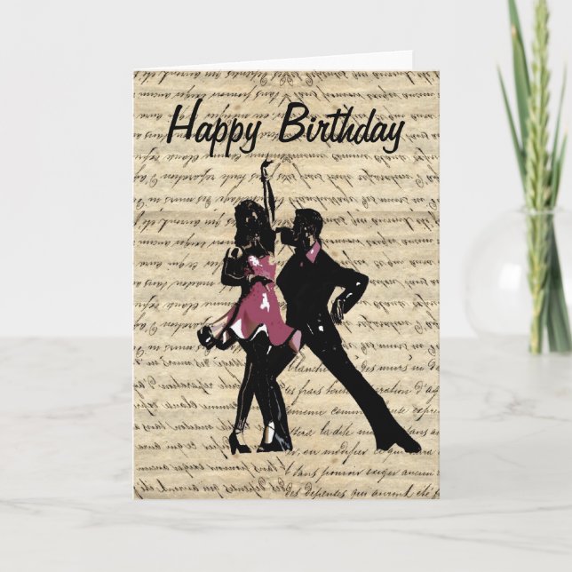 Ballroom dancers on vintage paper card (Front)