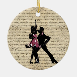 Ballroom dancers on vintage paper ceramic tree decoration