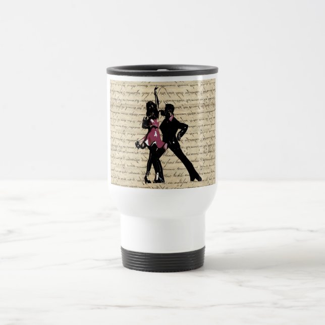 Ballroom dancers on vintage paper travel mug (Center)