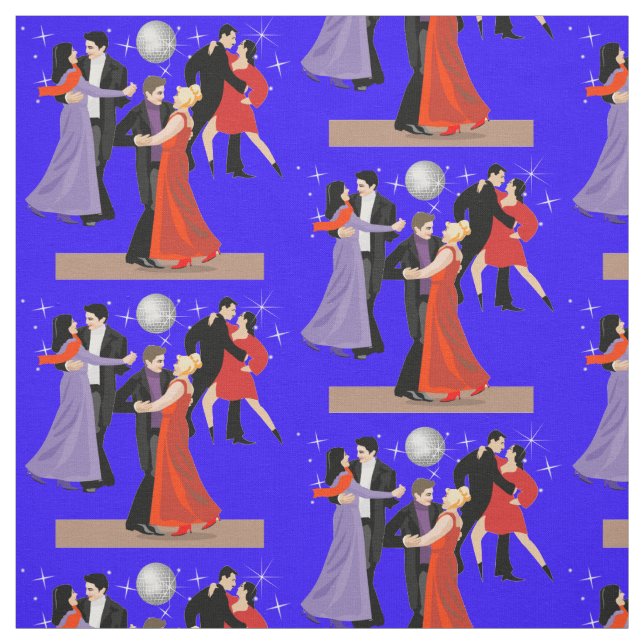 Ballroom Dancers Under Stars Disco Ball Fabric (Swatch)
